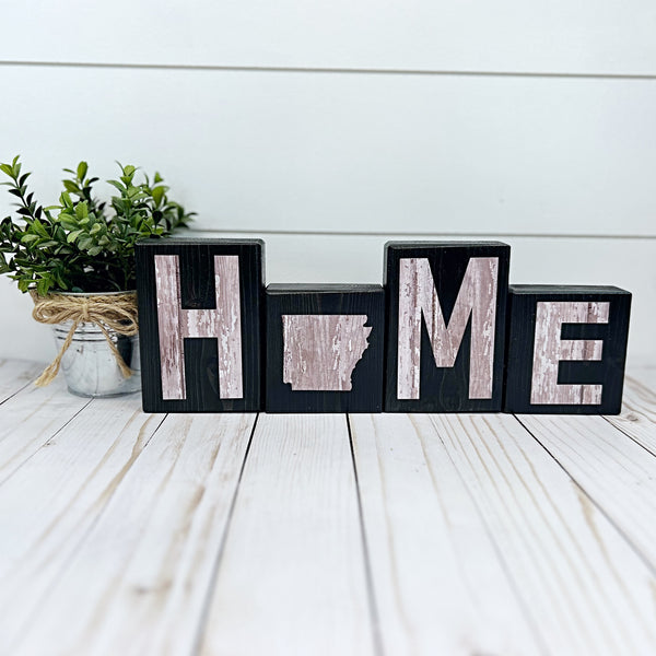 Arkansas Home Rustic Wooden Letter Block Set for Shelf, Mantle Tabletop Decor