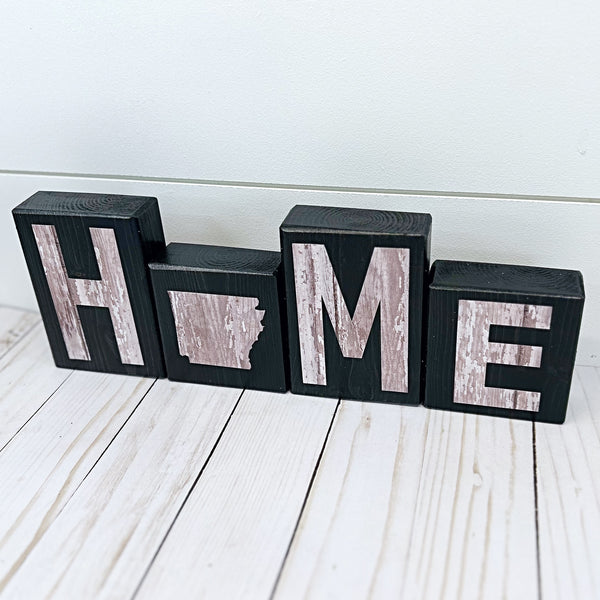 Arkansas Home Rustic Wooden Letter Block Set for Shelf, Mantle Tabletop Decor