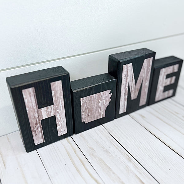 Arkansas Home Rustic Wooden Letter Block Set for Shelf, Mantle Tabletop Decor