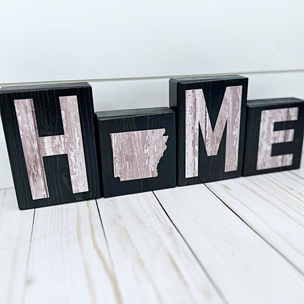 Arkansas Home Rustic Wooden Letter Block Set for Shelf, Mantle Tabletop Decor