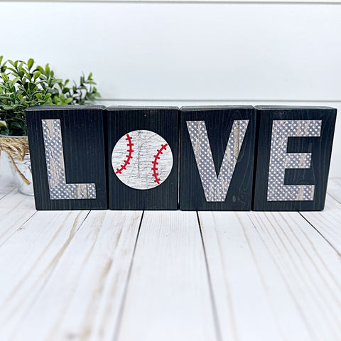 Baseball Love Letter Block Set, Rustic Wooden Decor for Shelf, Tabletop, or Mantle