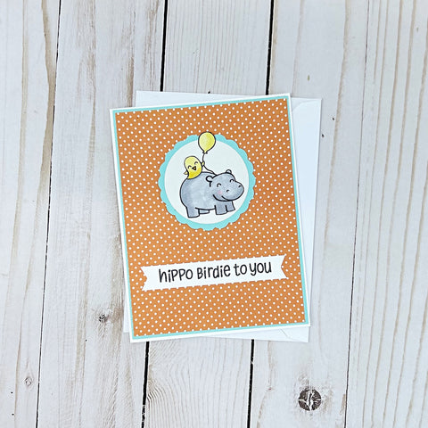 Hippo Birdie to You, Handmade Happy Birthday Card for Kids or Adults