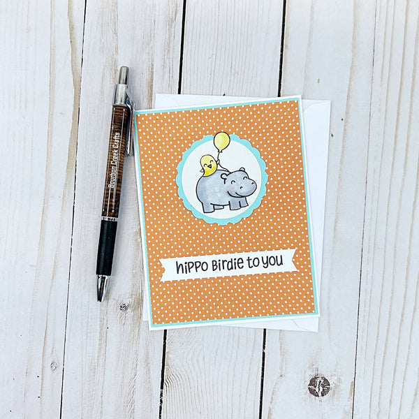 Hippo Birdie to You, Handmade Happy Birthday Card for Kids or Adults