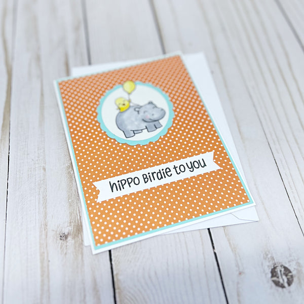 Hippo Birdie to You, Handmade Happy Birthday Card for Kids or Adults