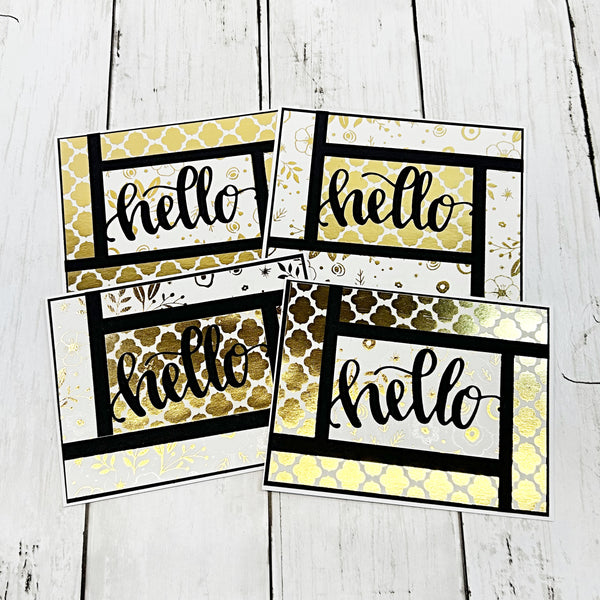 Elegant Gold Hello Note Card Set of 4, Handmade Greetings
