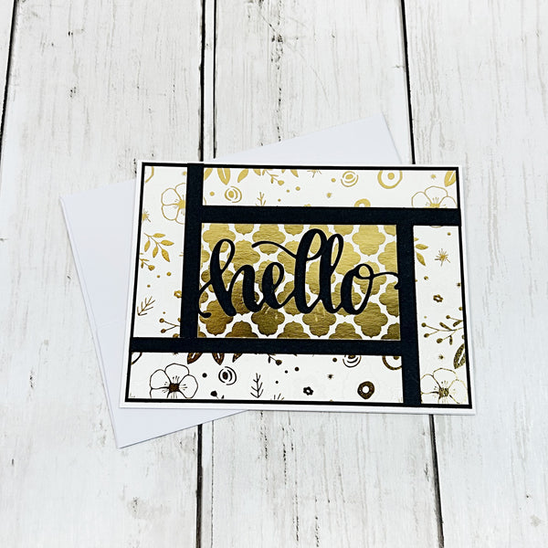 Elegant Gold Hello Note Card Set of 4, Handmade Greetings