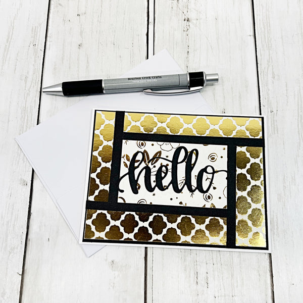 Elegant Gold Hello Note Card Set of 4, Handmade Greetings