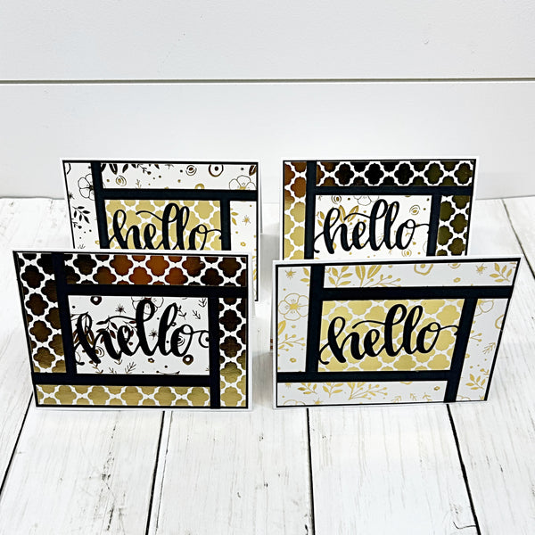 Elegant Gold Hello Note Card Set of 4, Handmade Greetings
