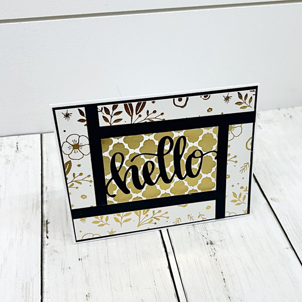 Elegant Gold Hello Note Card Set of 4, Handmade Greetings