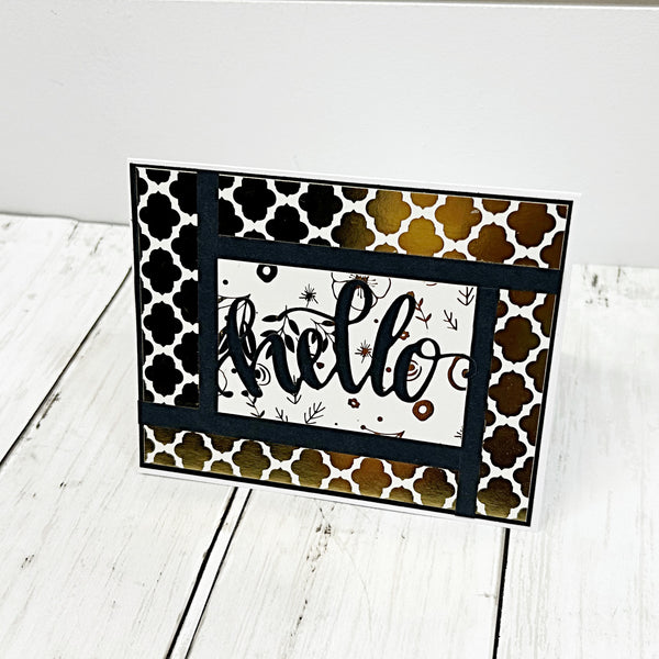 Elegant Gold Hello Note Card Set of 4, Handmade Greetings
