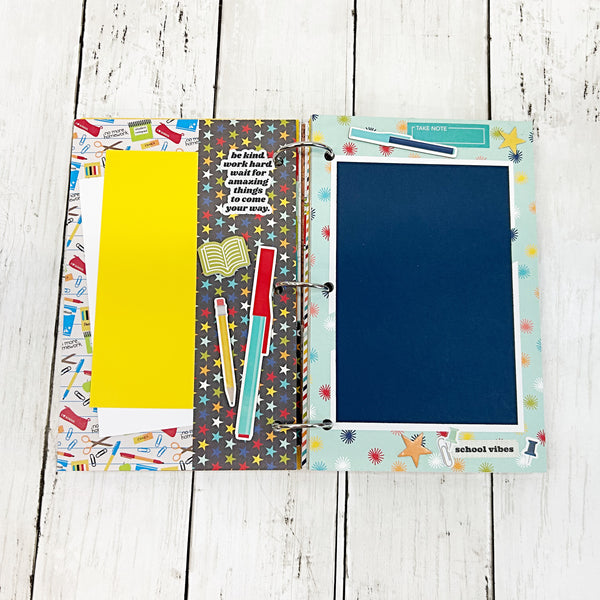 Premade School Life 6x8 Scrapbook Album, Handmade Photo Memory Book