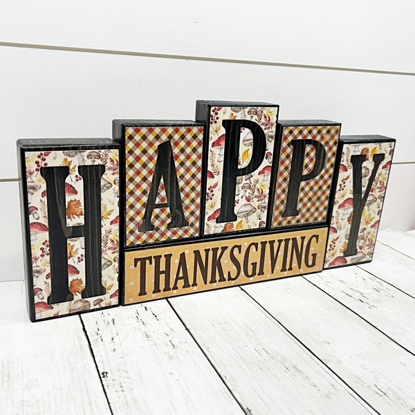 Happy Thanksgiving and Merry Christmas Reversible Block Set for Mantle or Shelf Decor