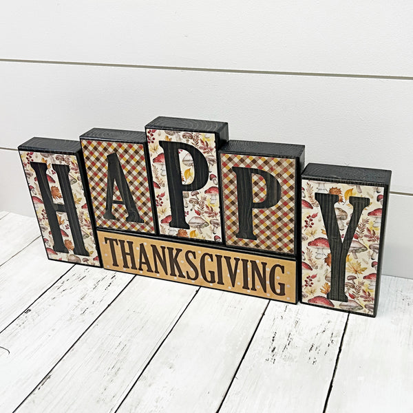 Happy Thanksgiving and Merry Christmas Reversible Block Set for Mantle or Shelf Decor