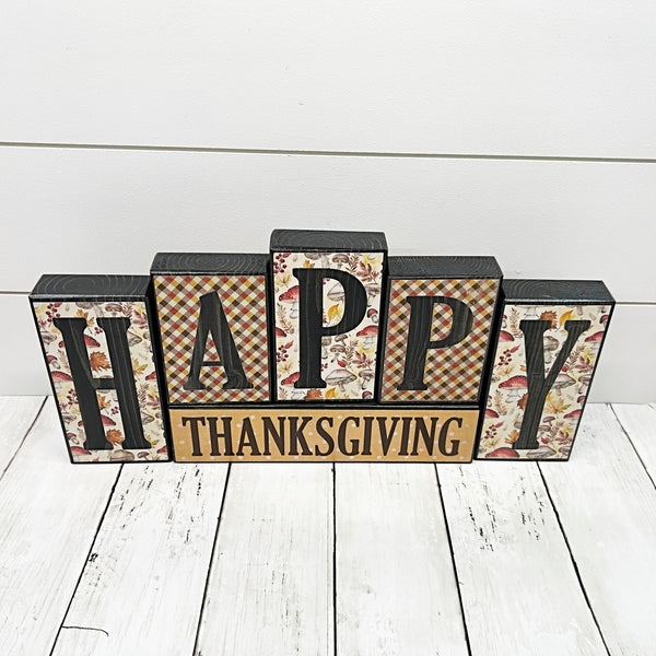 Happy Thanksgiving and Merry Christmas Reversible Block Set for Mantle or Shelf Decor