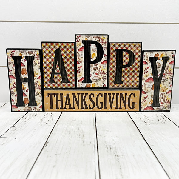 Happy Thanksgiving and Merry Christmas Reversible Block Set for Mantle or Shelf Decor