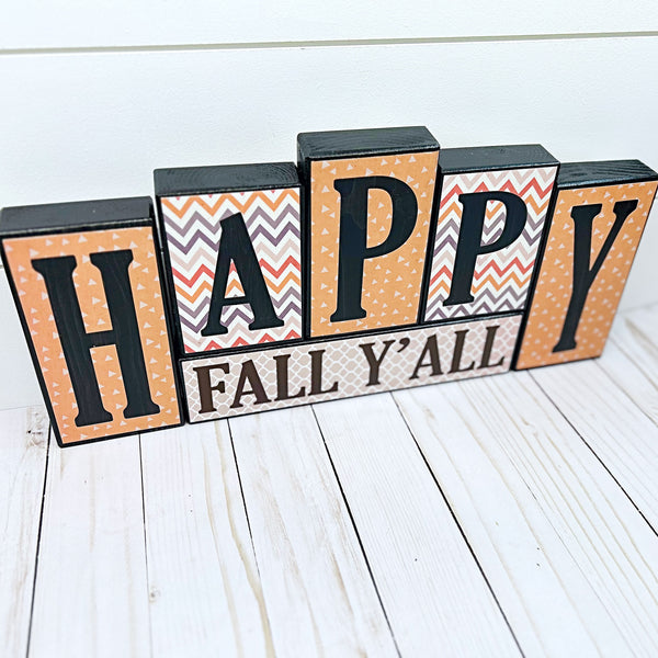 Reversible Happy Fall Y'all and Happy Halloween Block Set, Decor for Mantle or Shelf