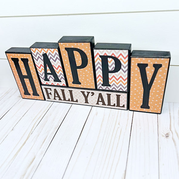 Reversible Happy Fall Y'all and Happy Halloween Block Set, Decor for Mantle or Shelf