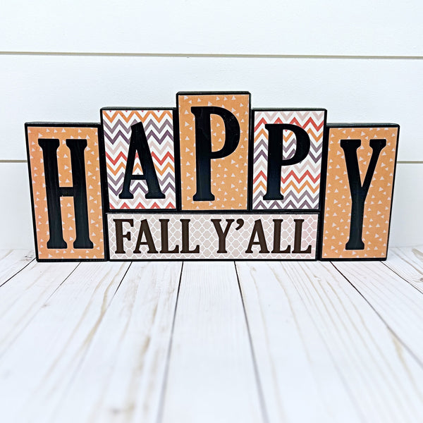 Reversible Happy Fall Y'all and Happy Halloween Block Set, Decor for Mantle or Shelf