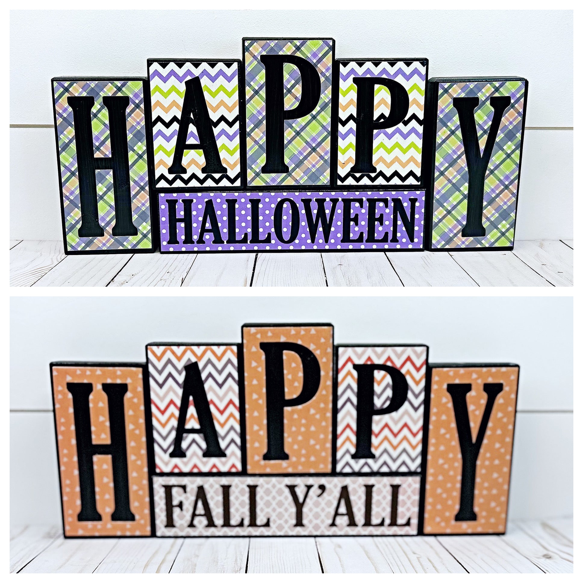 Reversible Happy Fall Y'all and Happy Halloween Block Set, Decor for Mantle or Shelf