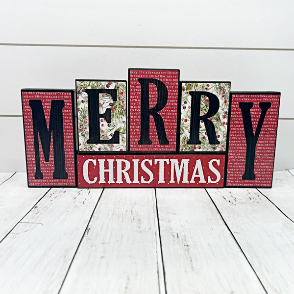 Double Sided Merry Christmas and Happy Thanksgiving Letter Block Set for Shelf or Mantle Decor