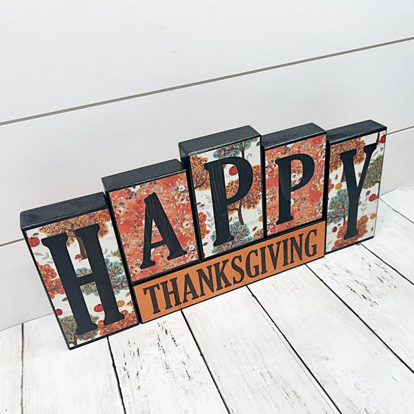 Double Sided Merry Christmas and Happy Thanksgiving Letter Block Set for Shelf or Mantle Decor
