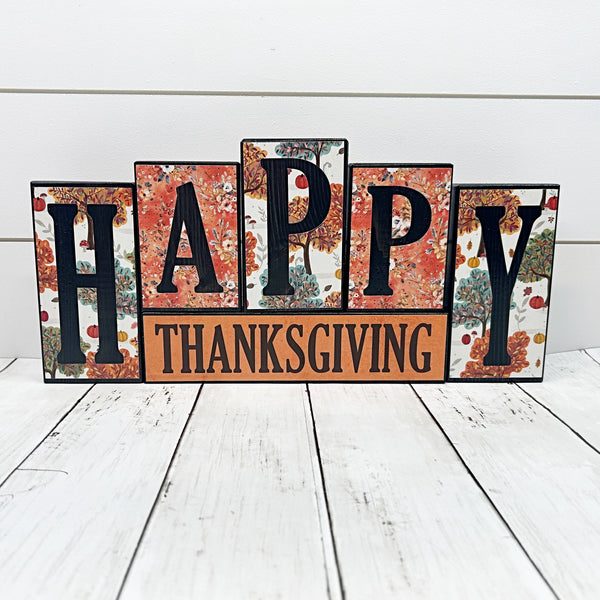 Double Sided Merry Christmas and Happy Thanksgiving Letter Block Set for Shelf or Mantle Decor