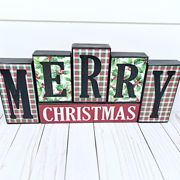 Reversible Happy Thanksgiving and Merry Christmas Block Set for Mantle or Shelf Decor