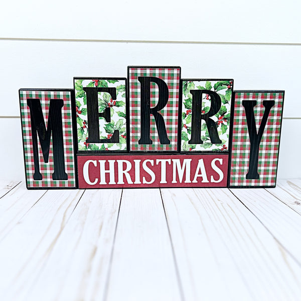 Reversible Happy Thanksgiving and Merry Christmas Block Set for Mantle or Shelf Decor