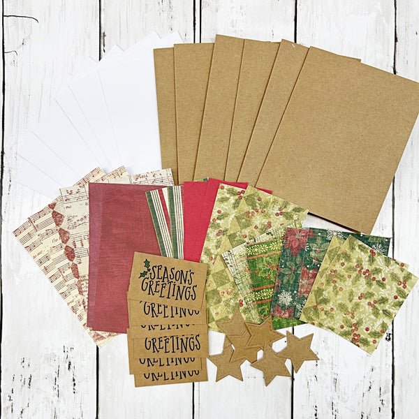 Vintage Christmas Card DIY Kit, Set of 6 Beginner Cardmaking Kit, Make Your Own Greeting Cards,