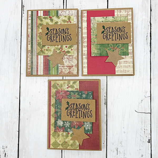 Vintage Christmas Card DIY Kit, Set of 6 Beginner Cardmaking Kit, Make Your Own Greeting Cards,