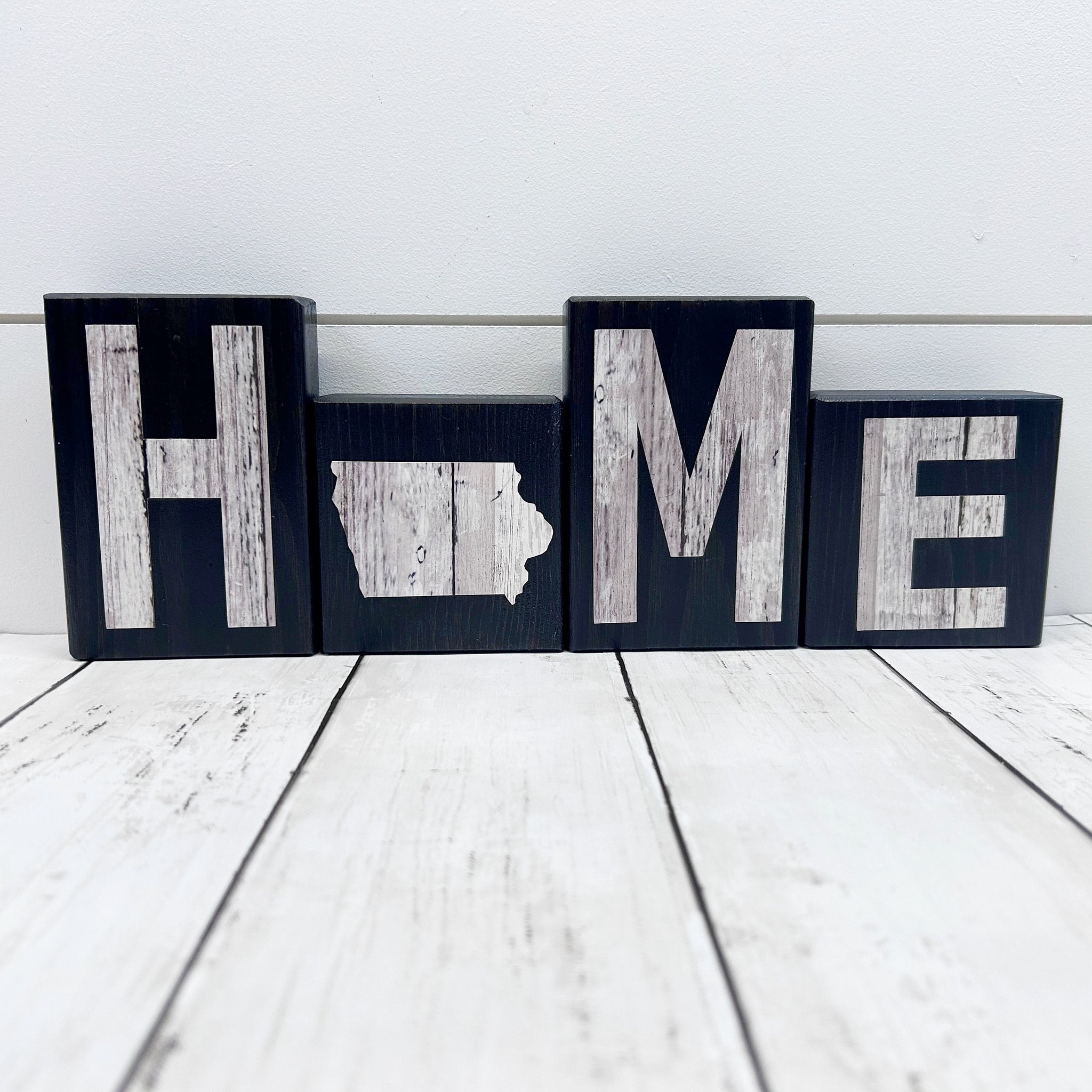 Iowa Home Wooden Letter Block Set, Farmhouse Style Decor for Shelf, Mantle or Tabletop