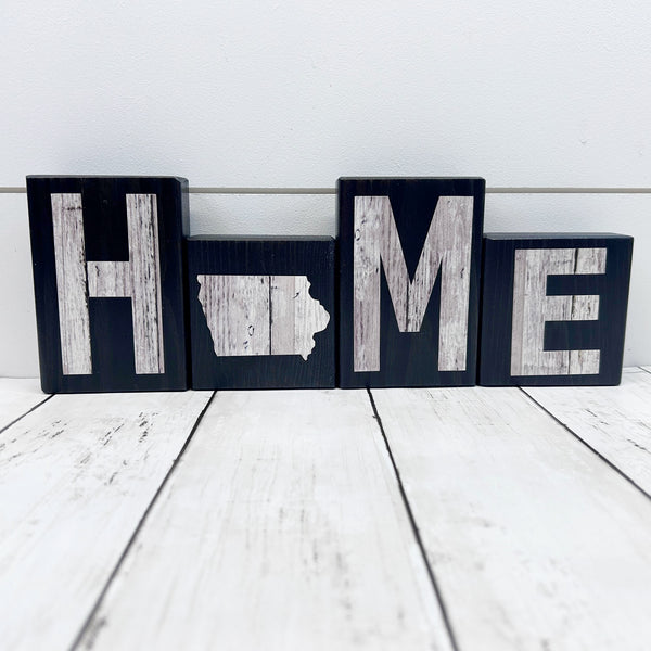 Iowa Home Wooden Letter Block Set, Farmhouse Style Decor for Shelf, Mantle or Tabletop