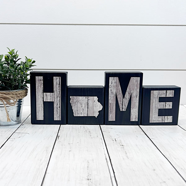Iowa Home Wooden Letter Block Set, Farmhouse Style Decor for Shelf, Mantle or Tabletop