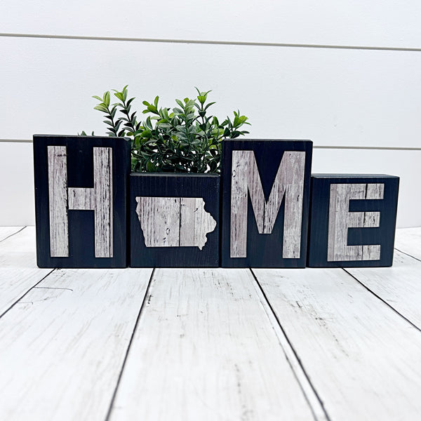 Iowa Home Wooden Letter Block Set, Farmhouse Style Decor for Shelf, Mantle or Tabletop