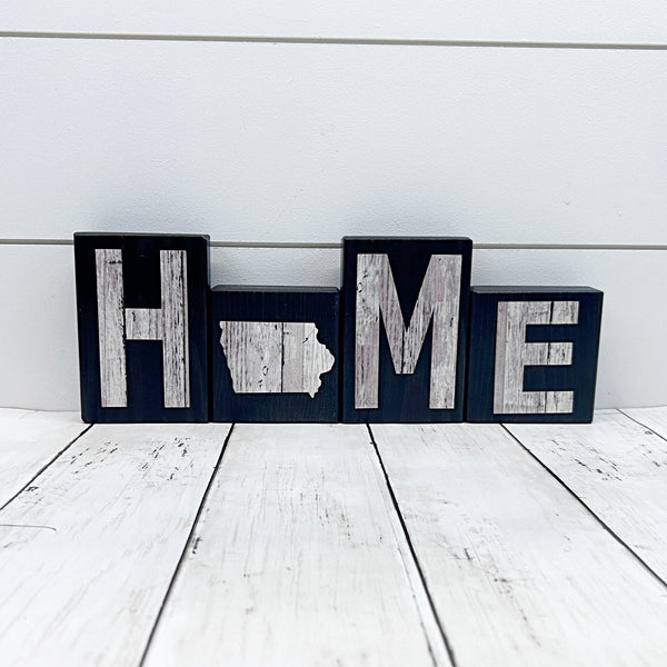 Iowa Home Wooden Letter Block Set, Farmhouse Style Decor for Shelf, Mantle or Tabletop