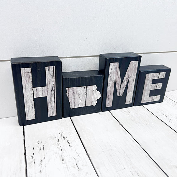 Iowa Home Wooden Letter Block Set, Farmhouse Style Decor for Shelf, Mantle or Tabletop
