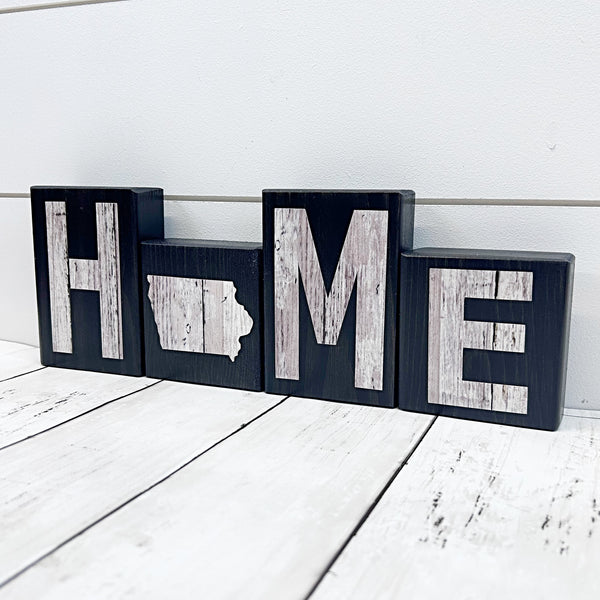 Iowa Home Wooden Letter Block Set, Farmhouse Style Decor for Shelf, Mantle or Tabletop