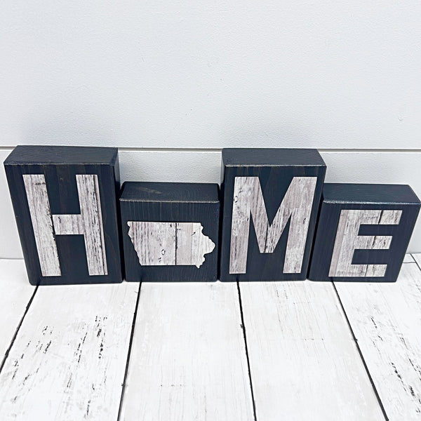 Iowa Home Wooden Letter Block Set, Farmhouse Style Decor for Shelf, Mantle or Tabletop