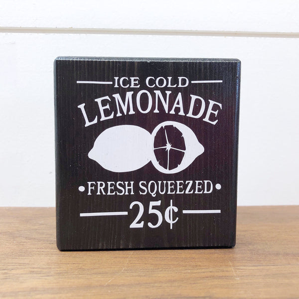 Ice Cold Lemonade Mini Block, 3 Inch Block for Tiered Tray or Shelf Decor