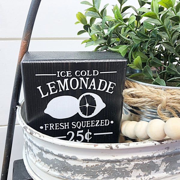 Ice Cold Lemonade Mini Block, 3 Inch Block for Tiered Tray or Shelf Decor
