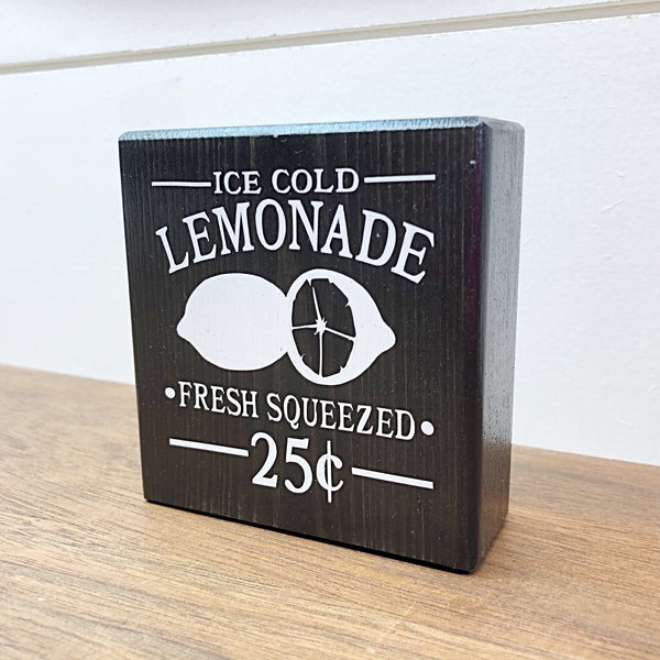 Ice Cold Lemonade Mini Block, 3 Inch Block for Tiered Tray or Shelf Decor