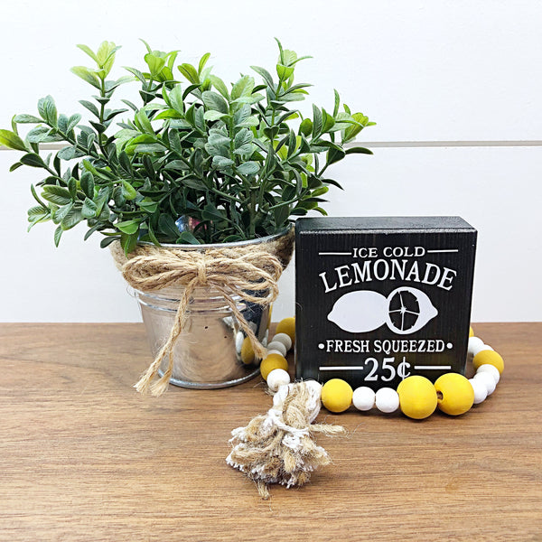 Ice Cold Lemonade Mini Block, 3 Inch Block for Tiered Tray or Shelf Decor