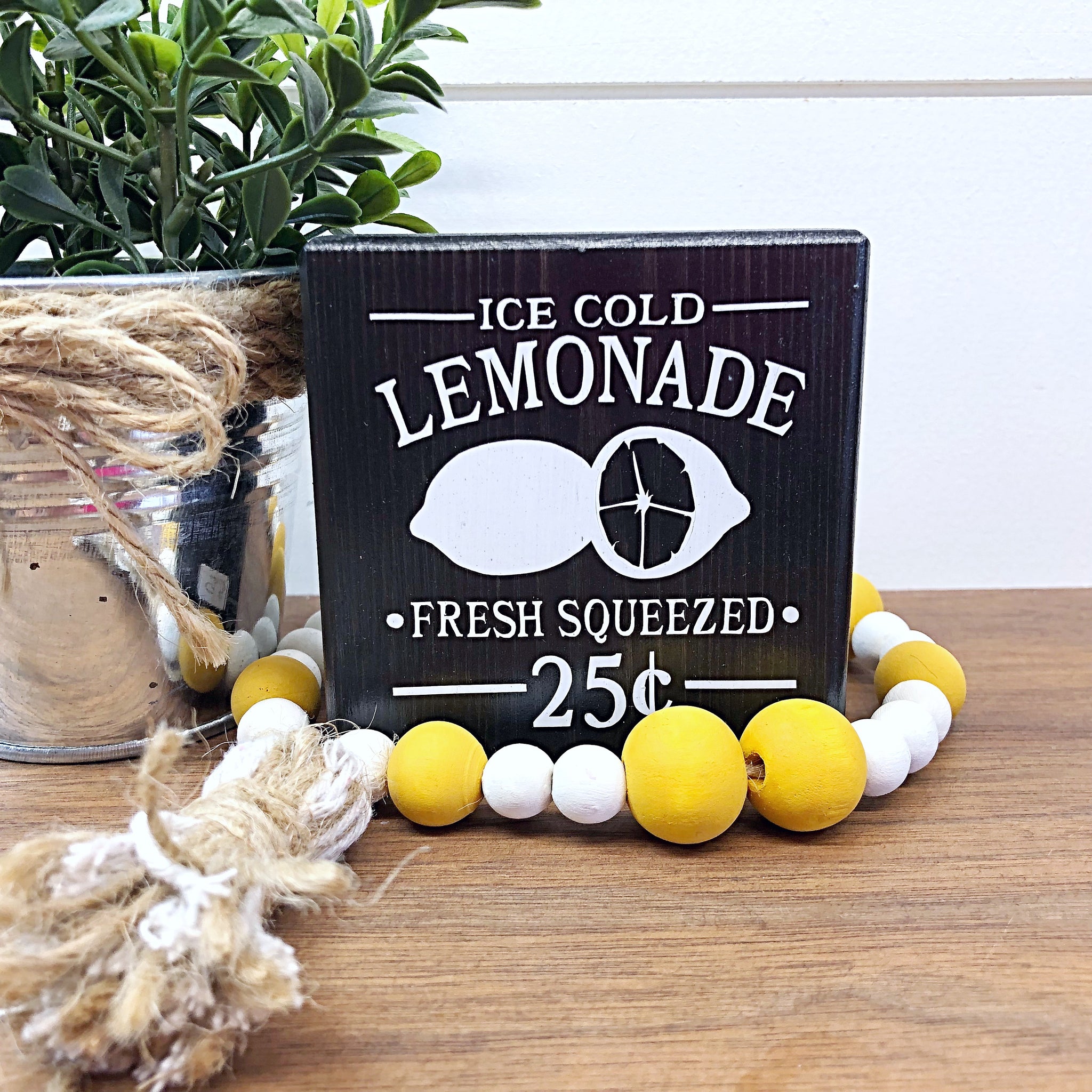 Ice Cold Lemonade Mini Block, 3 Inch Block for Tiered Tray or Shelf Decor