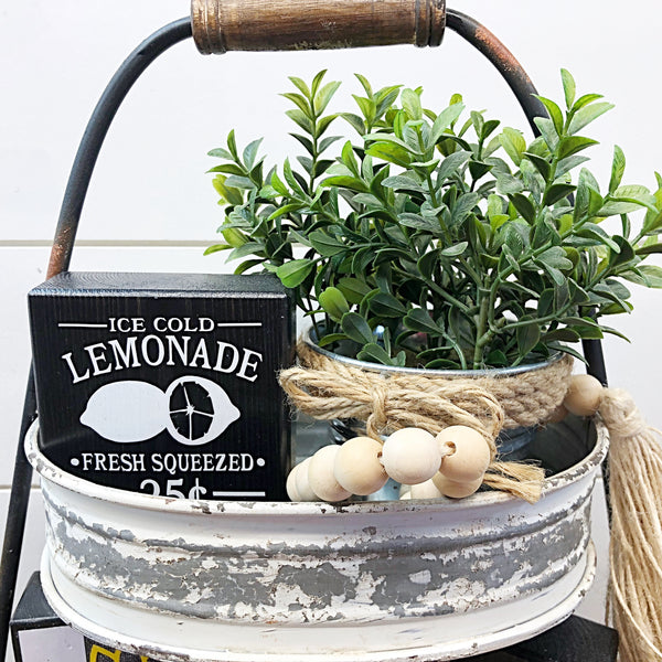 Ice Cold Lemonade Mini Block, 3 Inch Block for Tiered Tray or Shelf Decor