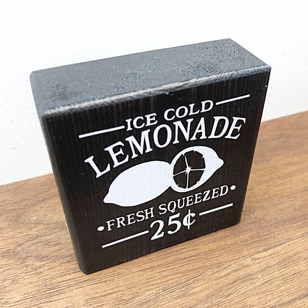 Ice Cold Lemonade Mini Block, 3 Inch Block for Tiered Tray or Shelf Decor