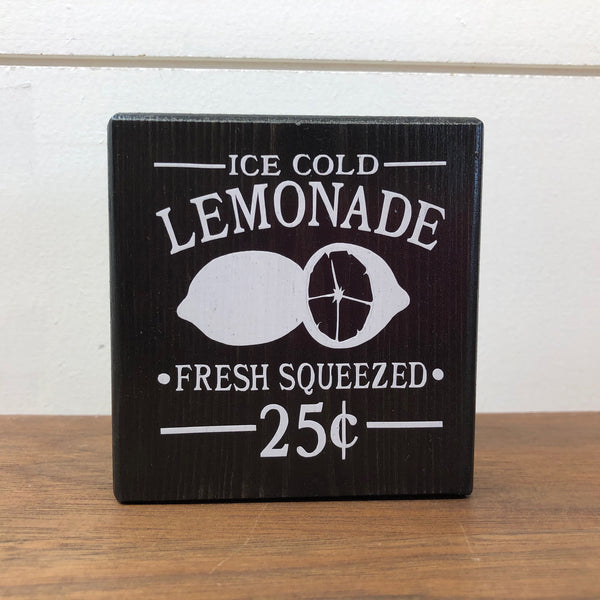 Ice Cold Lemonade Mini Block, 3 Inch Block for Tiered Tray or Shelf Decor