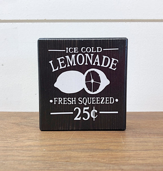 Ice Cold Lemonade Mini Block, 3 Inch Block for Tiered Tray or Shelf Decor
