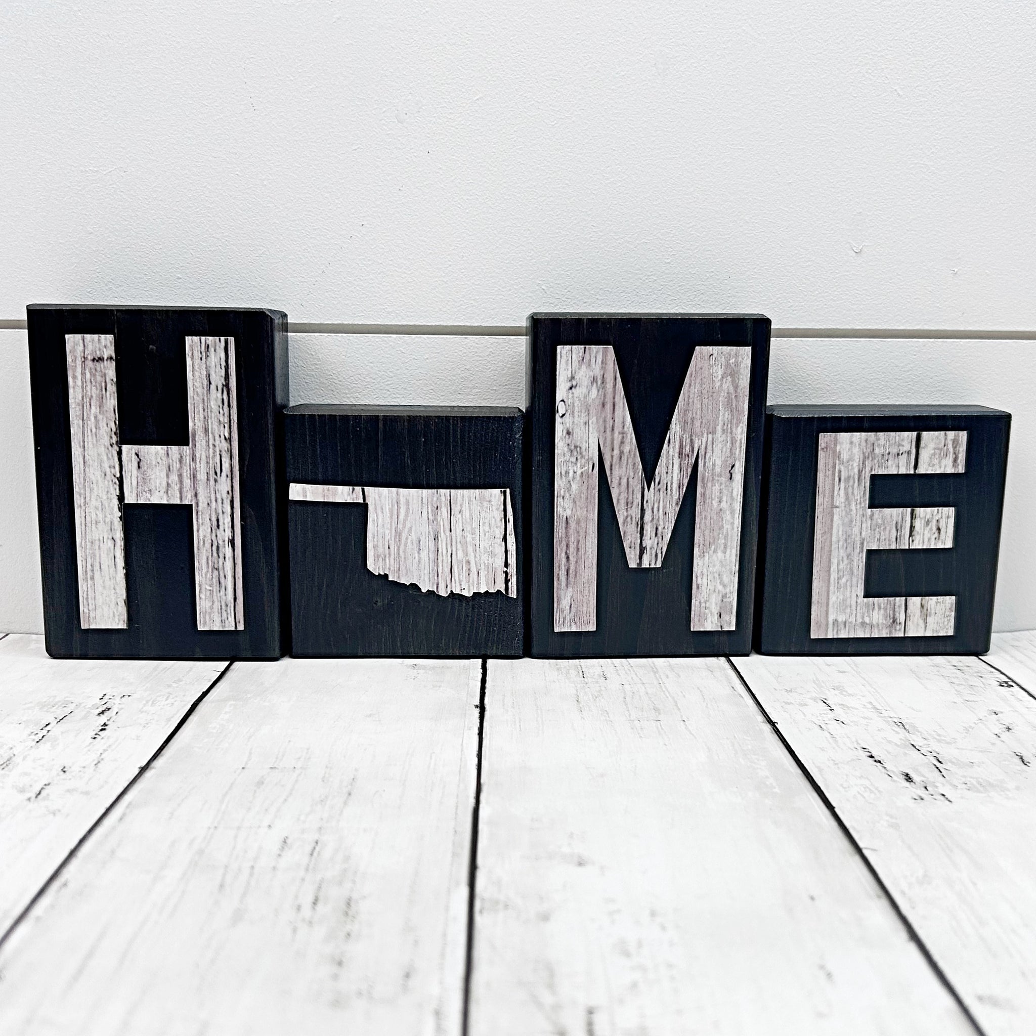 Oklahoma Home Rustic Wooden Letter Block Set for Shelf, Mantle Tabletop Decor