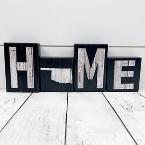 Oklahoma Home Rustic Wooden Letter Block Set for Shelf, Mantle Tabletop Decor