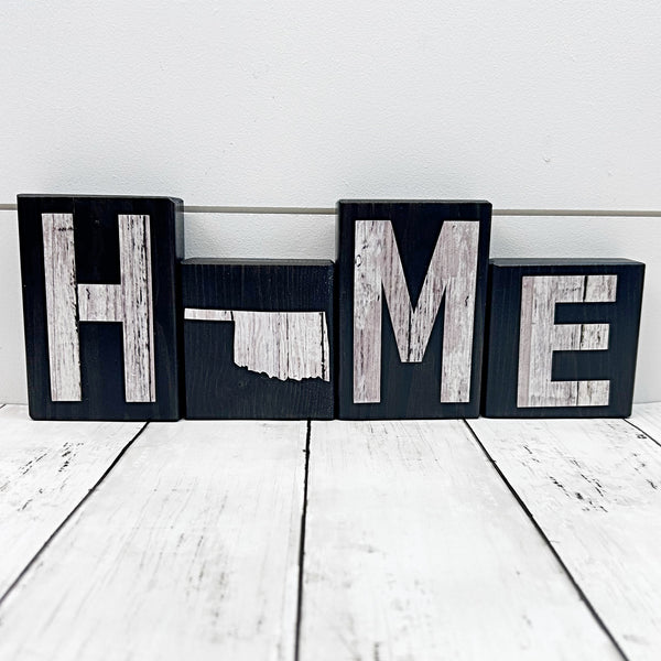 Oklahoma Home Rustic Wooden Letter Block Set for Shelf, Mantle Tabletop Decor